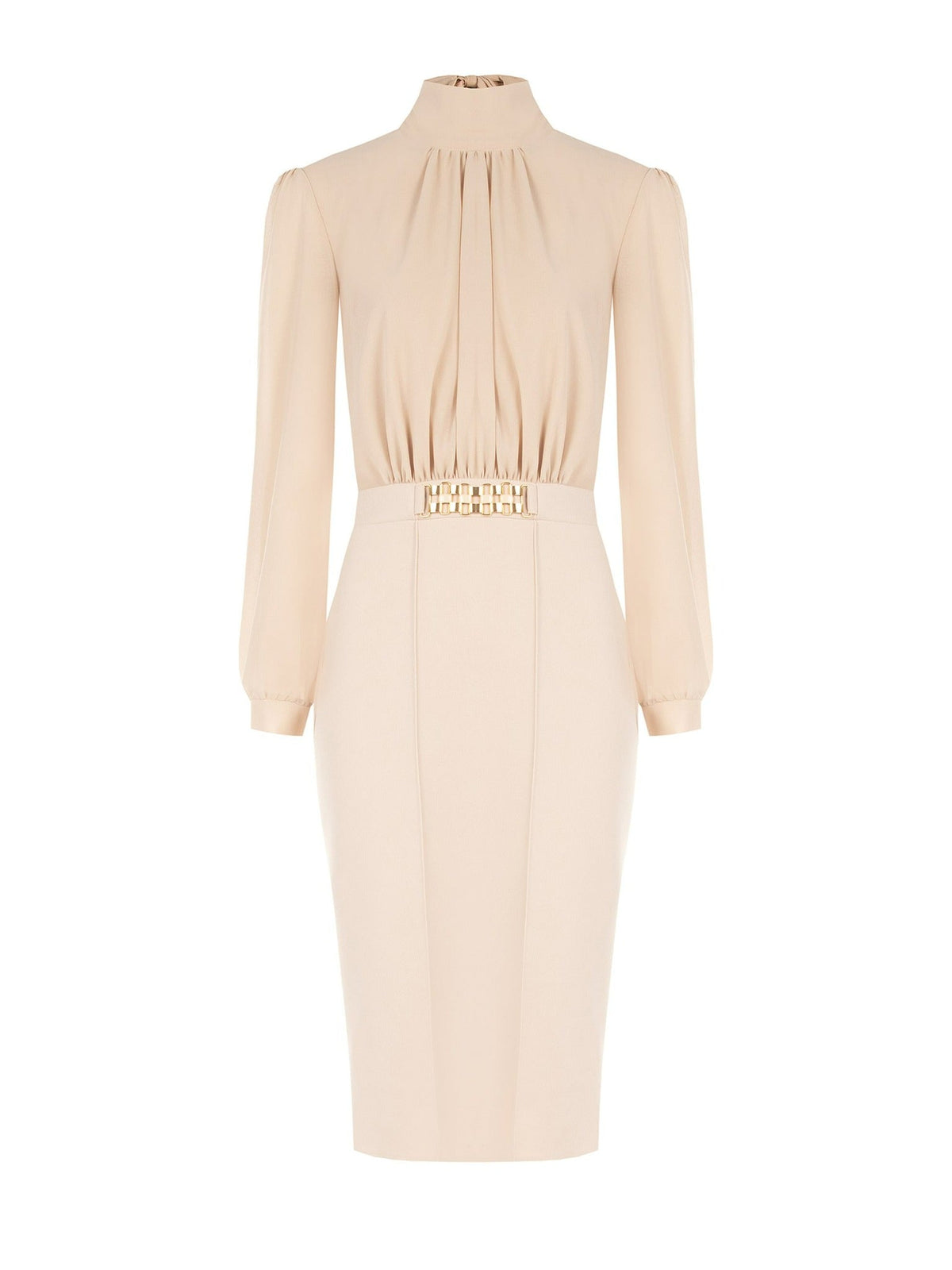 Rinascimento Cream High-Neck Midi Dress - La Rella
