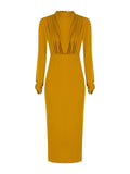 Rinascimento Draped Midi Dress – Mustard Gold - La Rella