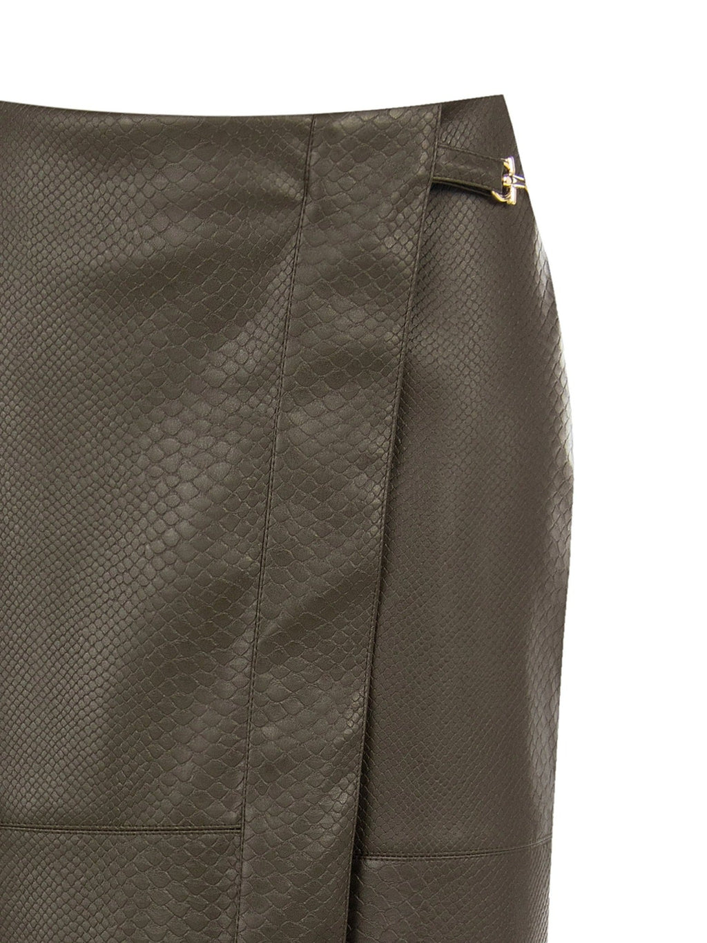 Rinascimento Military Green Faux Leather Midi Skirt - La Rella