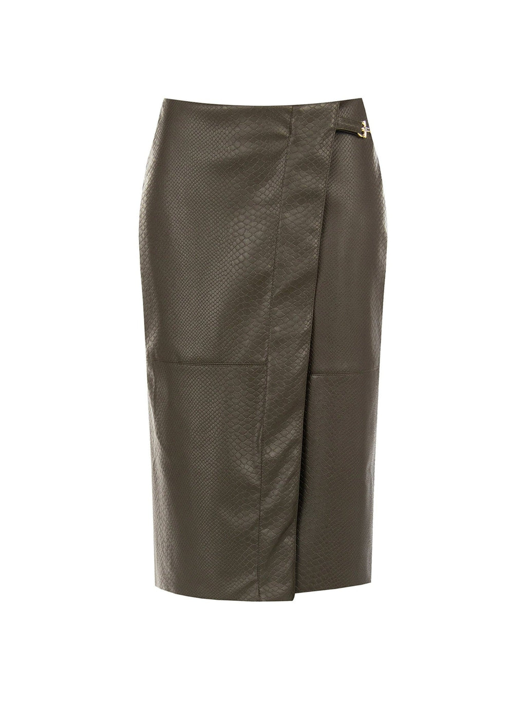 Rinascimento Military Green Faux Leather Midi Skirt - La Rella
