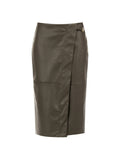 Rinascimento Military Green Faux Leather Midi Skirt - La Rella