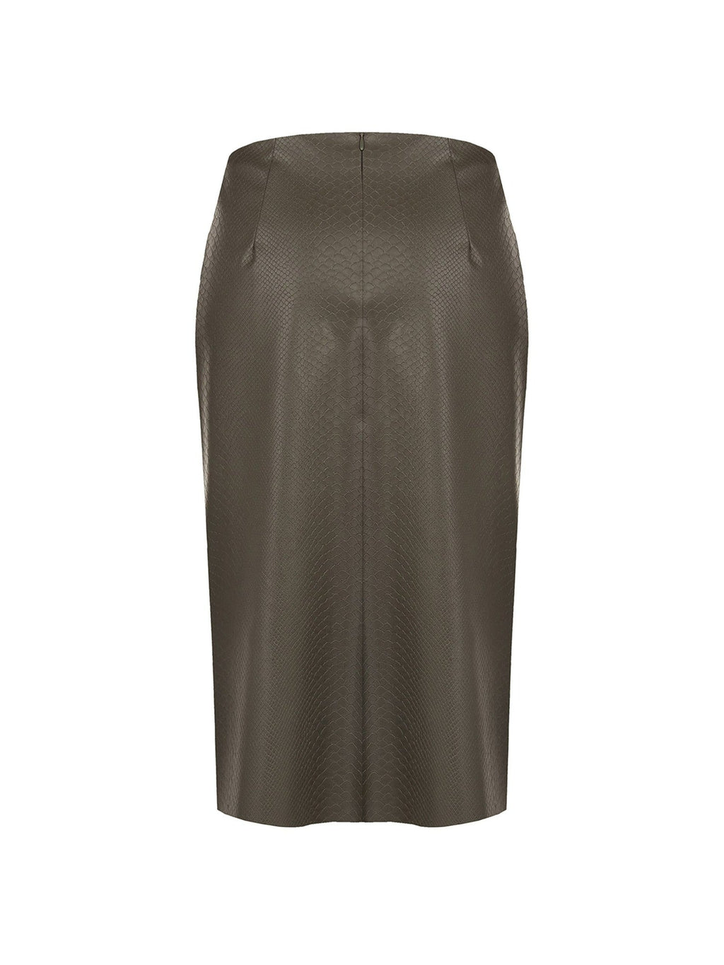 Rinascimento Military Green Faux Leather Midi Skirt - La Rella