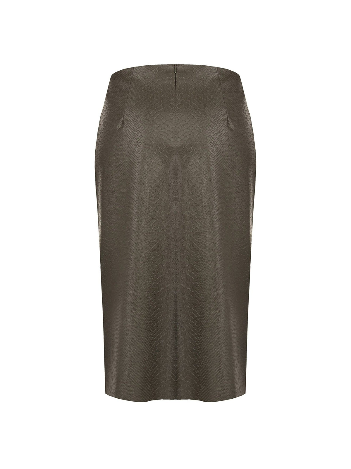 Rinascimento Military Green Faux Leather Midi Skirt - La Rella