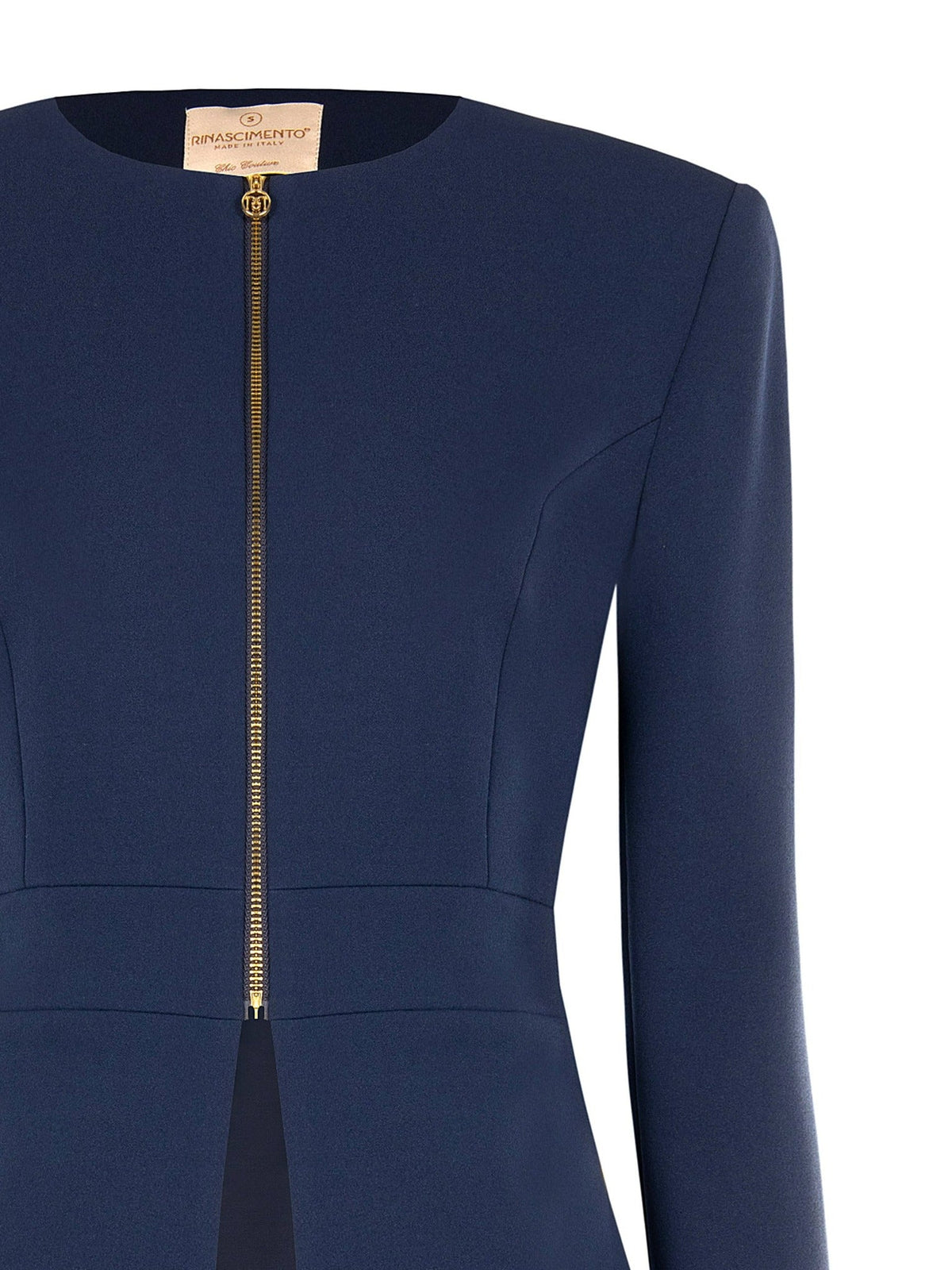 Rinascimento Navy Gold-Zip Peplum Jacket - La Rella