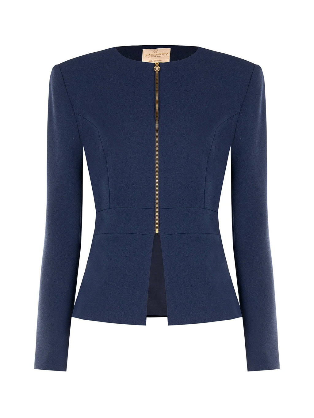 Rinascimento Navy Gold-Zip Peplum Jacket - La Rella