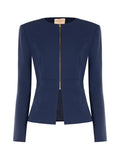 Rinascimento Navy Gold-Zip Peplum Jacket - La Rella