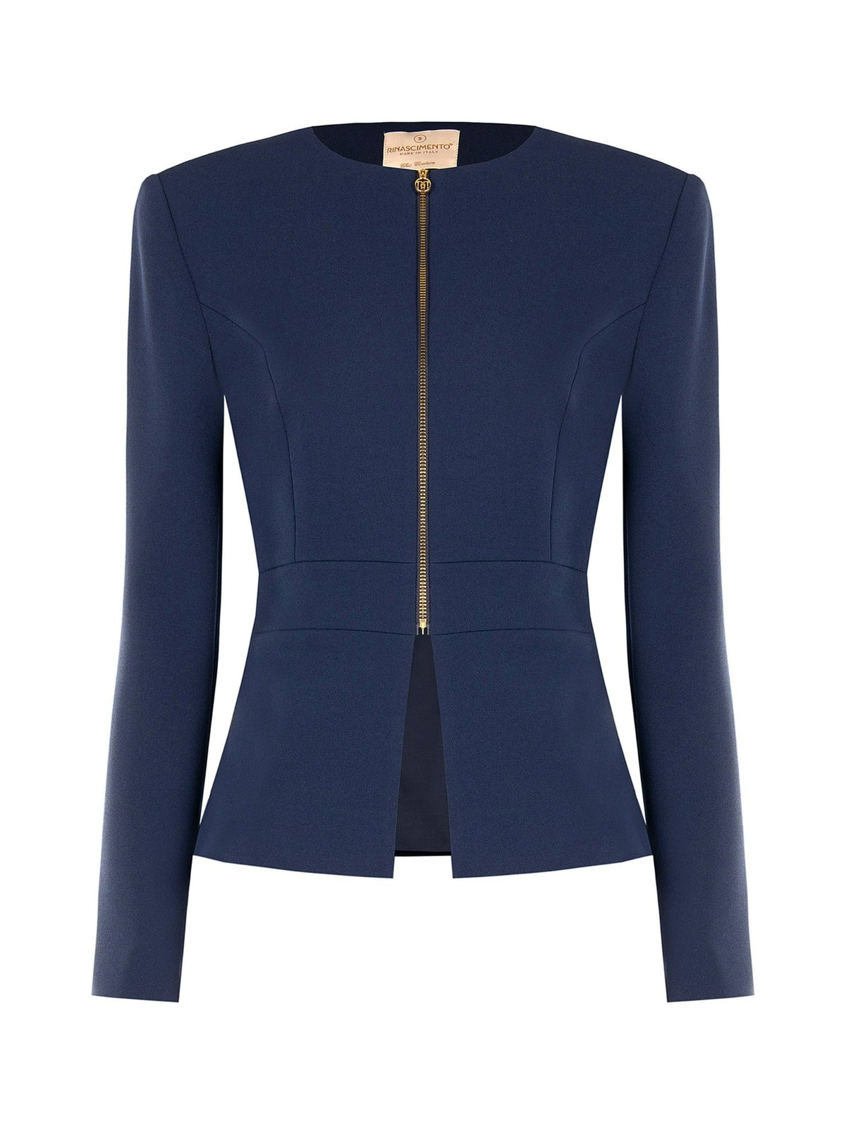 Rinascimento Navy Gold-Zip Peplum Jacket - La Rella
