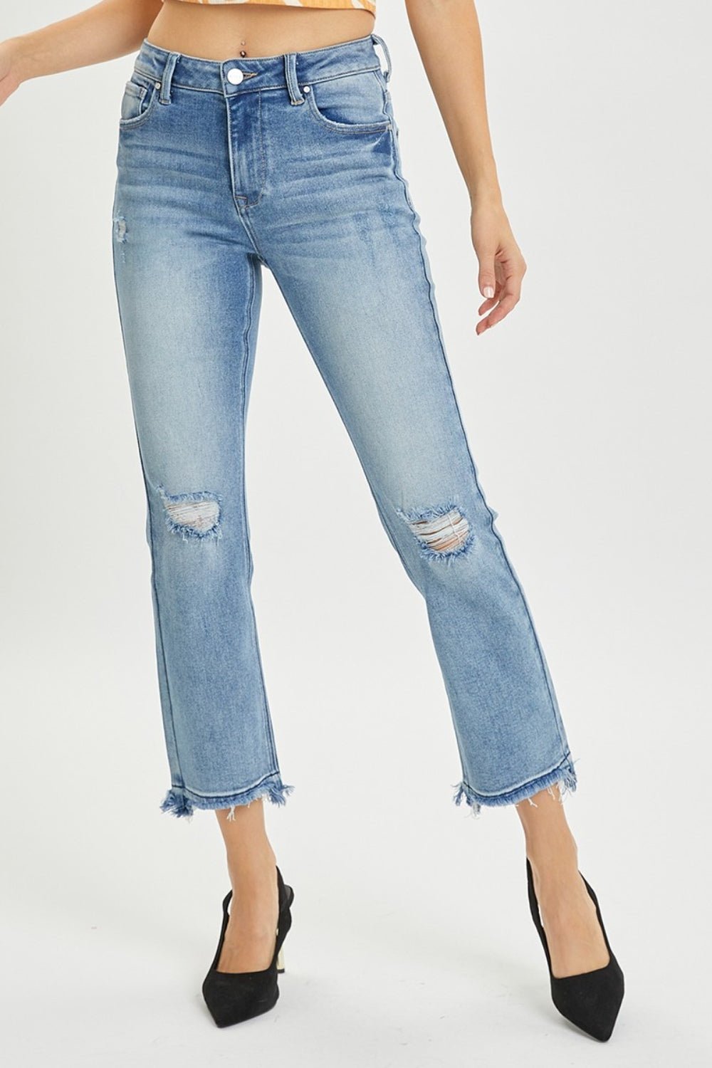 RISEN Full Size High Rise Distressed Cropped Straight Jeans - LaRella