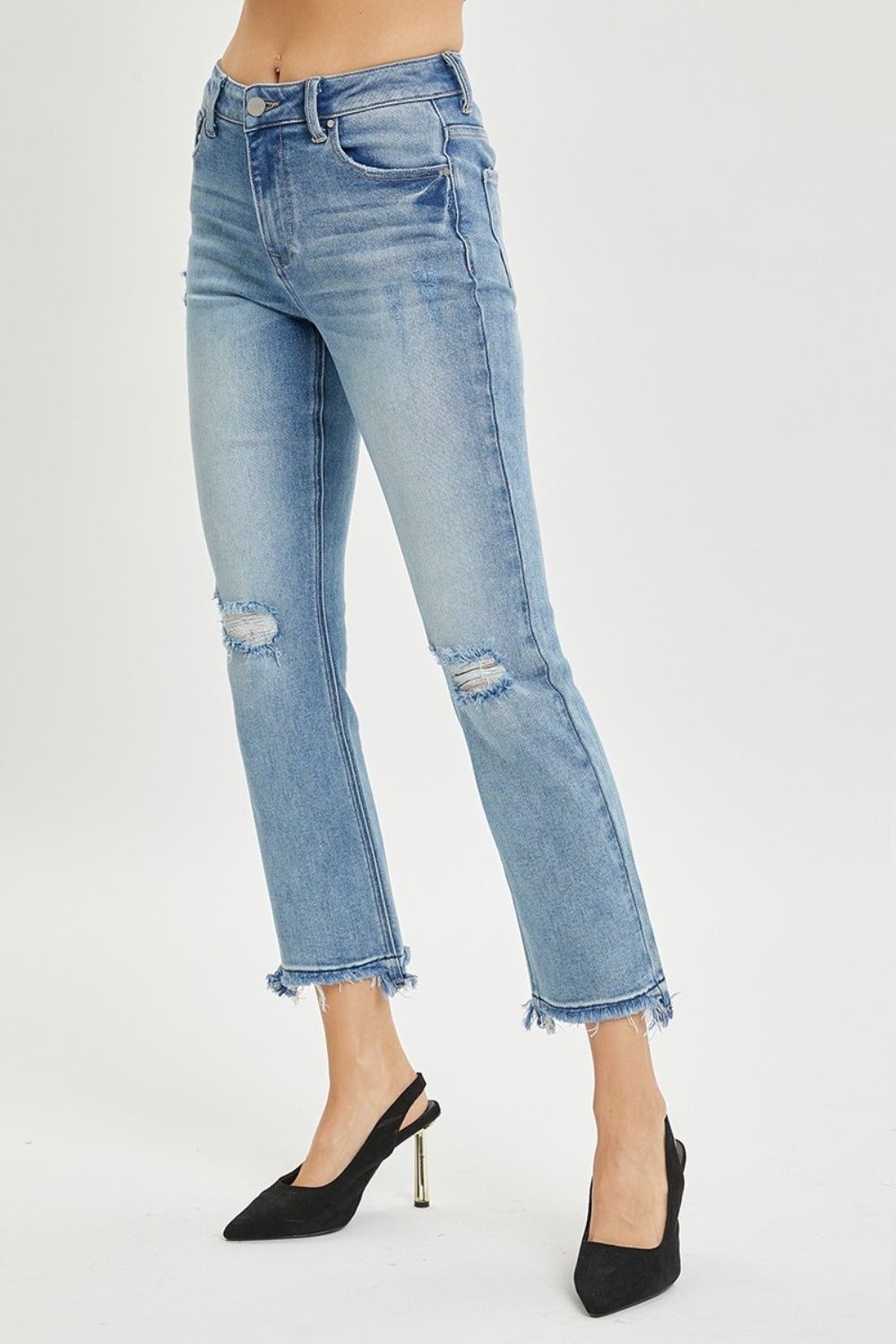 RISEN Full Size High Rise Distressed Cropped Straight Jeans - LaRella