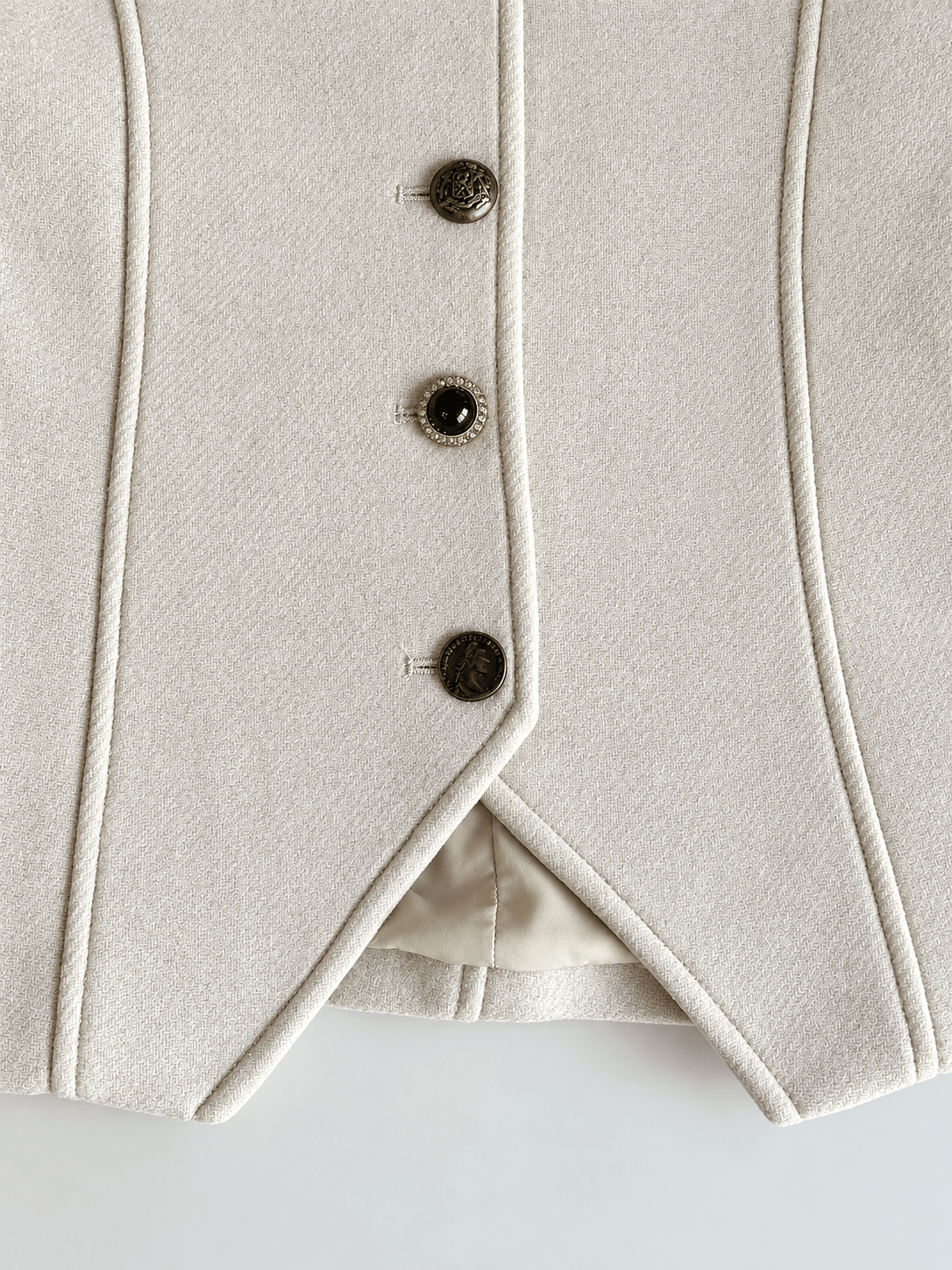 Sculpted Collarless Jacket with Jeweled Buttons - La Rella