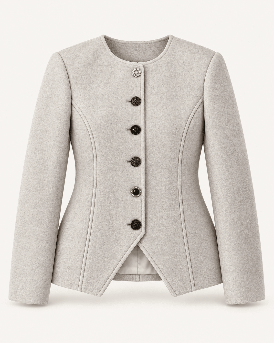 Sculpted Collarless Jacket with Jeweled Buttons - La Rella