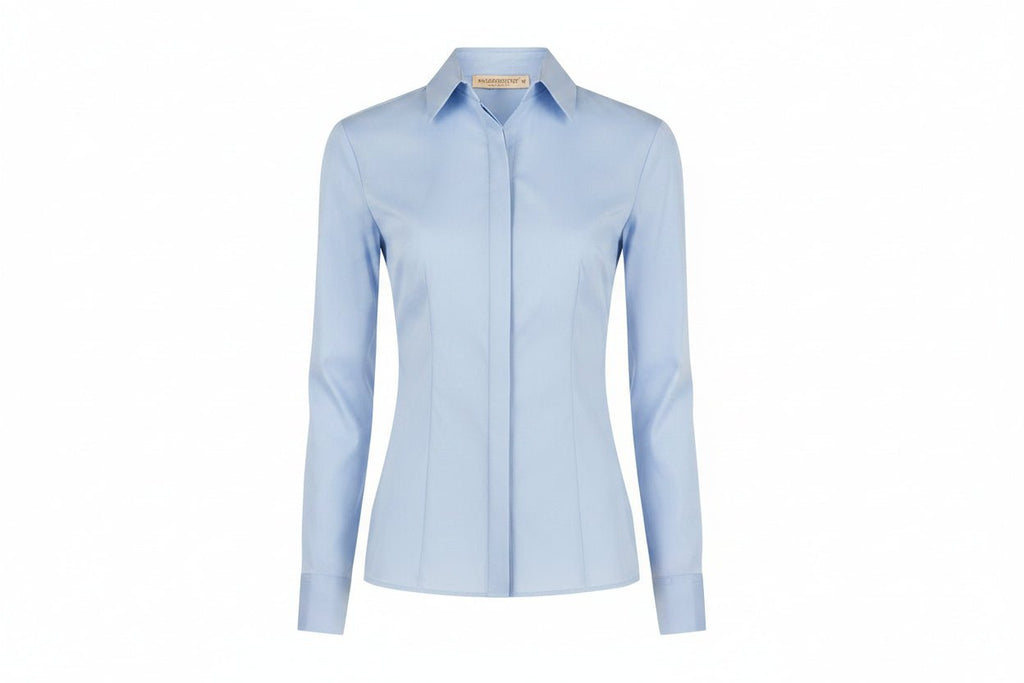 Rinascimento slim-fit sky blue cotton shirt – view 3 – La Rella
