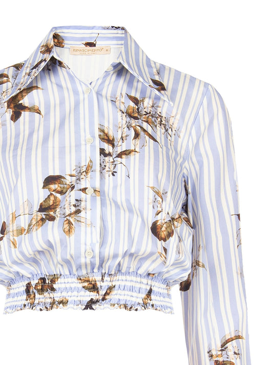Striped Floral Cropped Shirt - La Rella