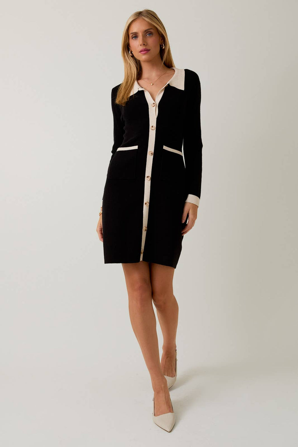 Sunday Edition by LE LIS - 3/4 SLV BUTTON DOWN KNIT DRESS TOP - LaRella
