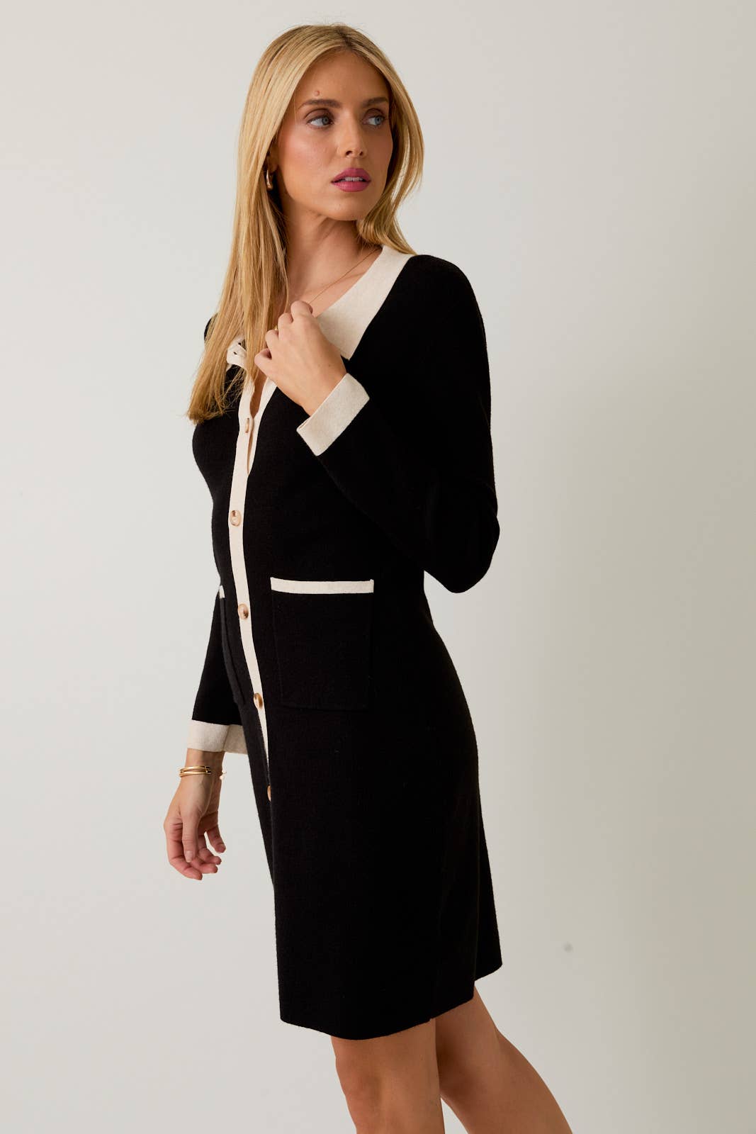 Sunday Edition by LE LIS - 3/4 SLV BUTTON DOWN KNIT DRESS TOP - LaRella