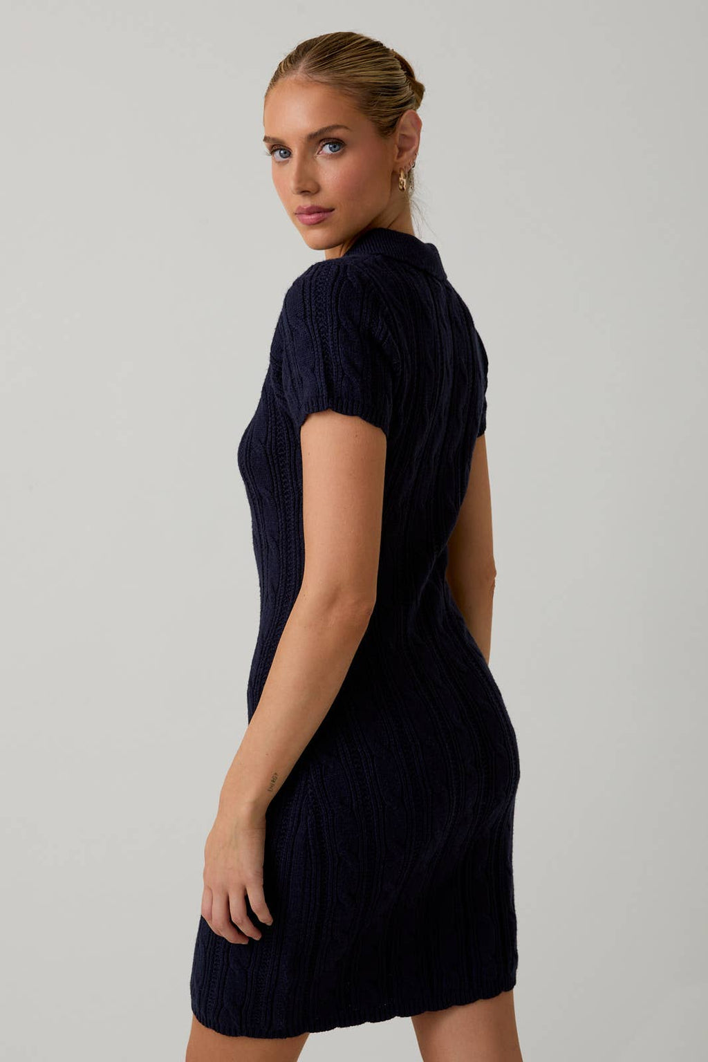 Sunday Edition by LE LIS - COLLAR SCALLOP DETAIL CABLE KNIT SWEATER MIDI DRESS - LaRella