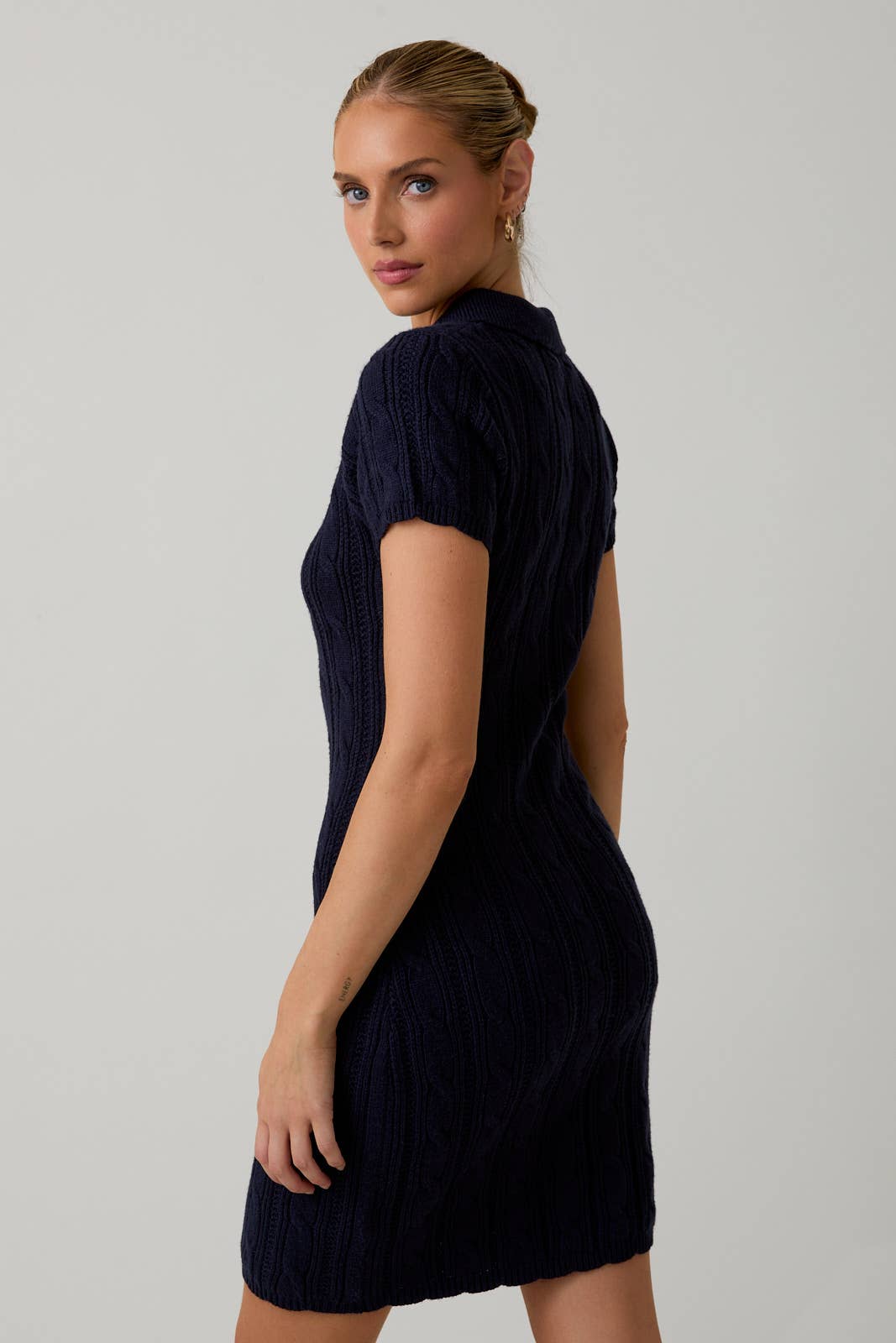 Sunday Edition by LE LIS - COLLAR SCALLOP DETAIL CABLE KNIT SWEATER MIDI DRESS - LaRella