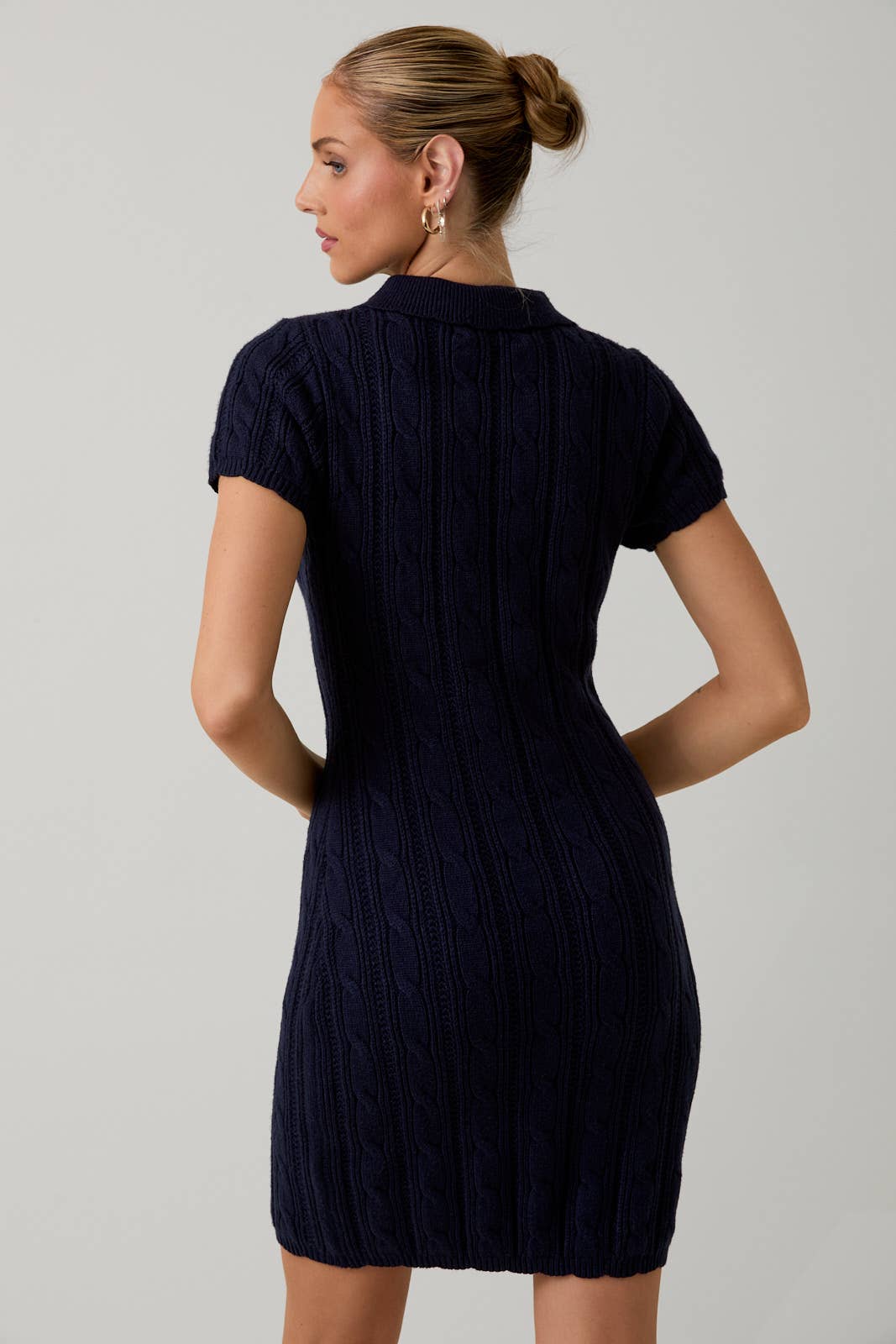Sunday Edition by LE LIS - COLLAR SCALLOP DETAIL CABLE KNIT SWEATER MIDI DRESS - LaRella