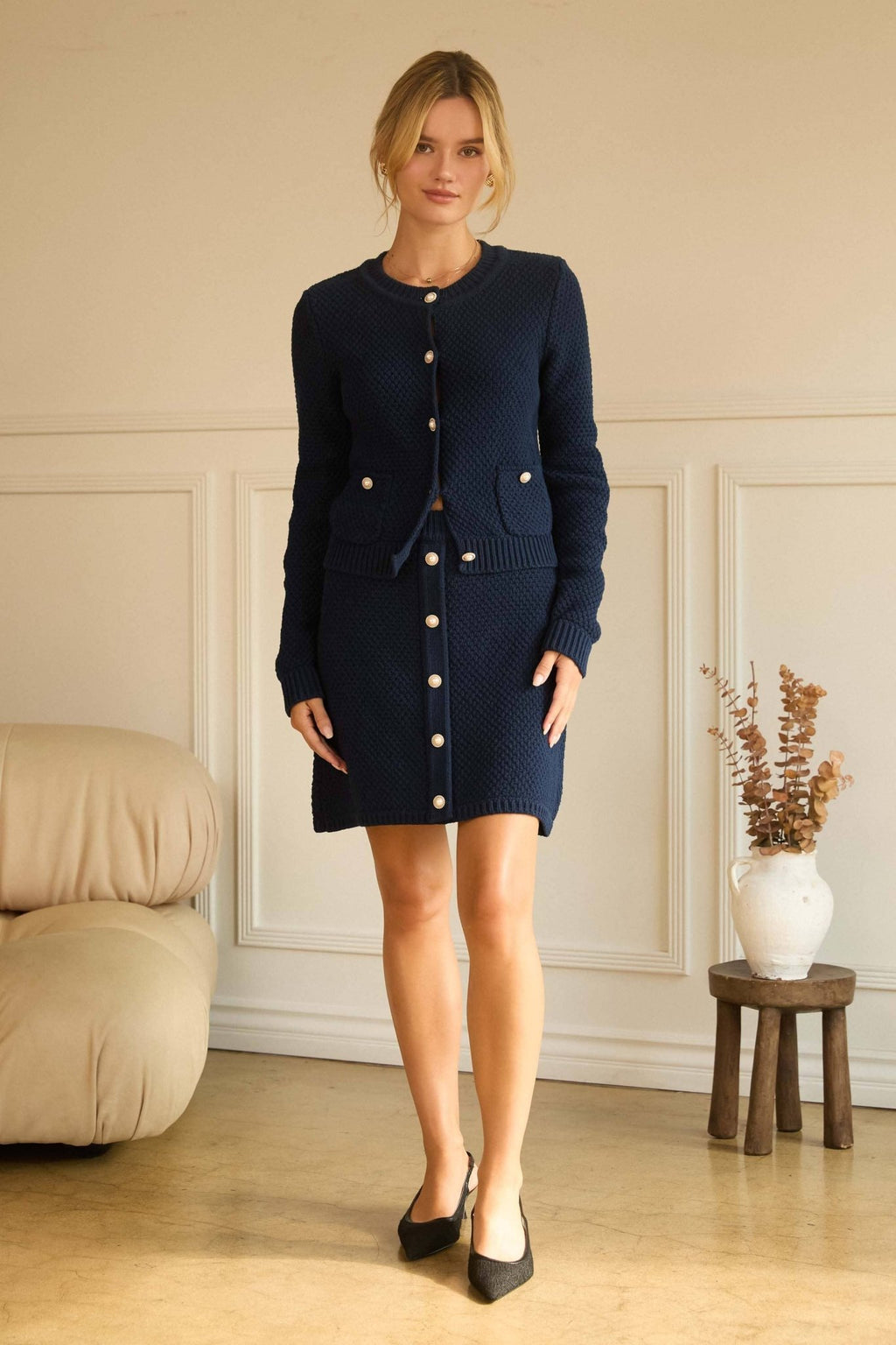 SWEATER iKNIT MINI SKIRT WITH PEARL BUTTONS - LaRella