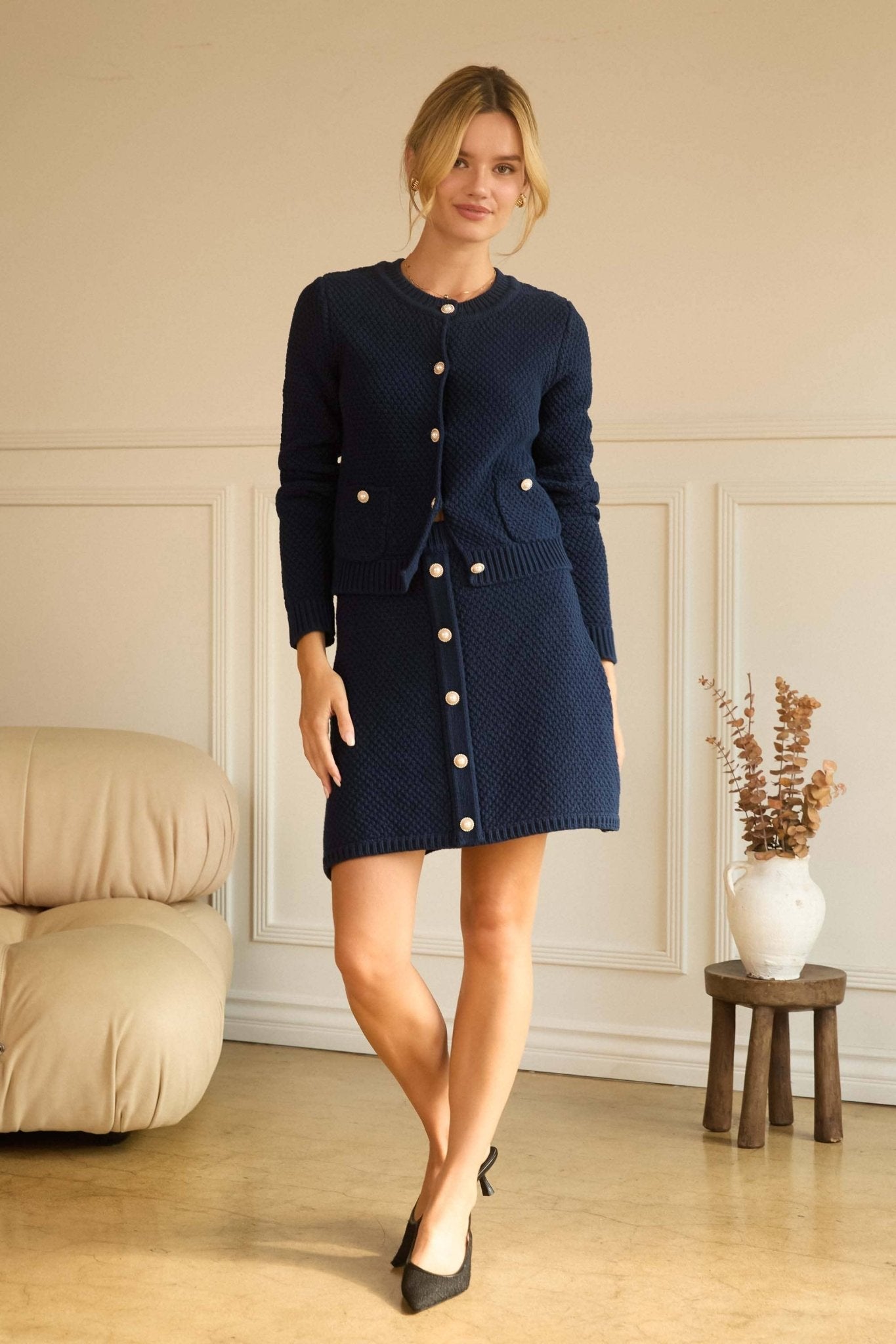 SWEATER KNIT CARDIGAN WITH PEARL BUTTONS - LaRella