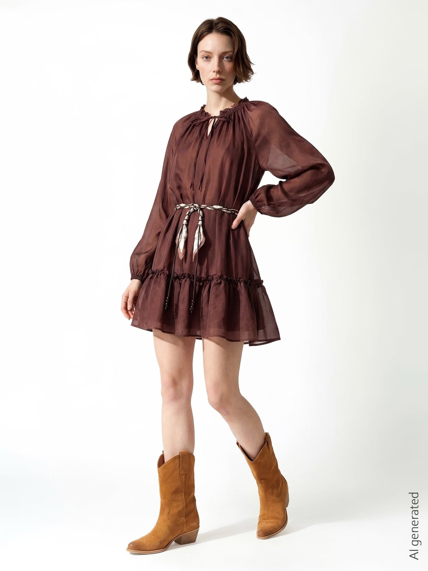 The Alessandra Ruffled Mini Dress & Tunica – Espresso - La Rella