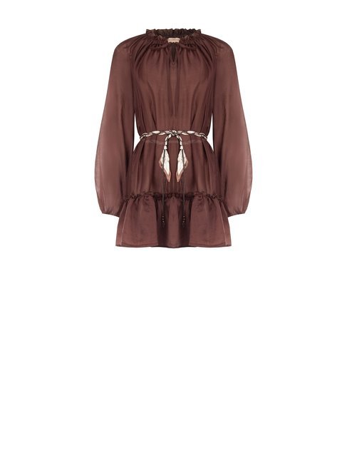The Alessandra Ruffled Mini Dress & Tunica – Espresso - La Rella
