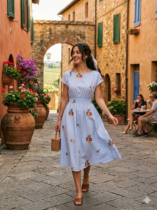 The Florentine Garden Embroidered Seta Midi Dress - La Rella