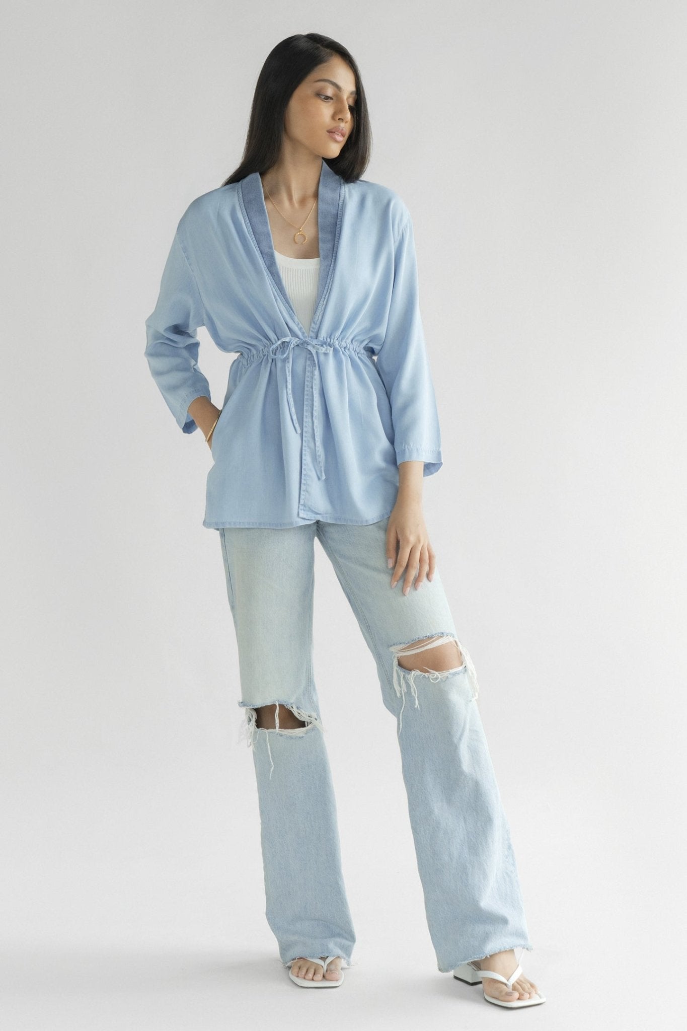 Travel Light Denim Jacket in Ocean Blue - LaRella