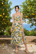 Vintage Lemonade Wicker Belt Midi Dress - La Rella
