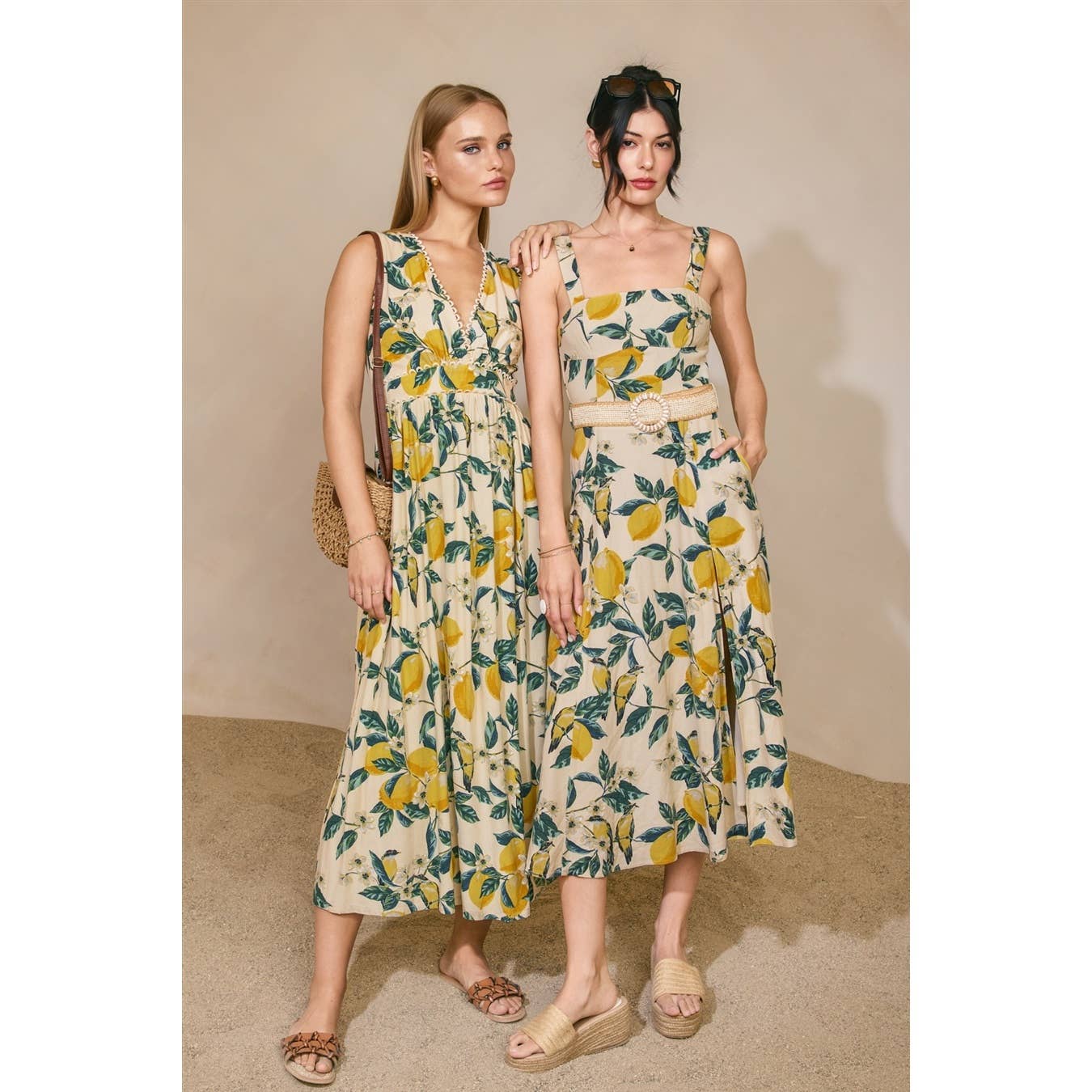 Vintage Lemonade Wicker Belt Midi Dress - La Rella