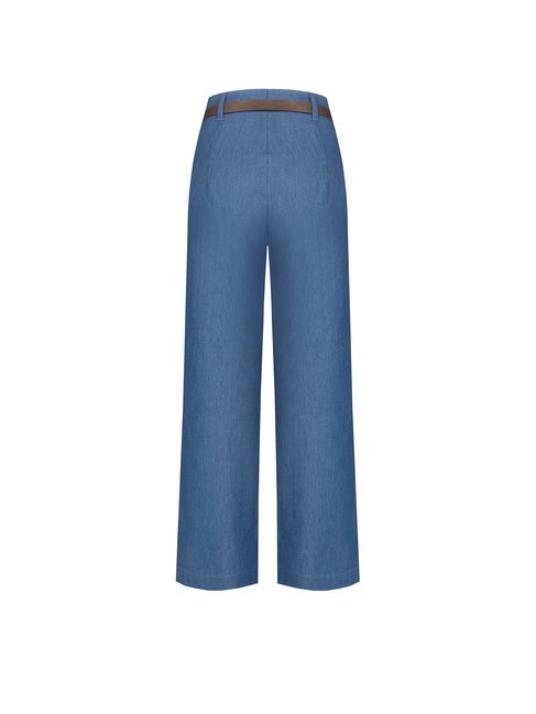 Wide-Leg Cotton Pants with Belt - La Rella