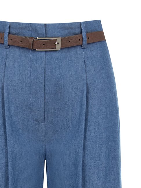 Wide-Leg Cotton Pants with Belt - La Rella